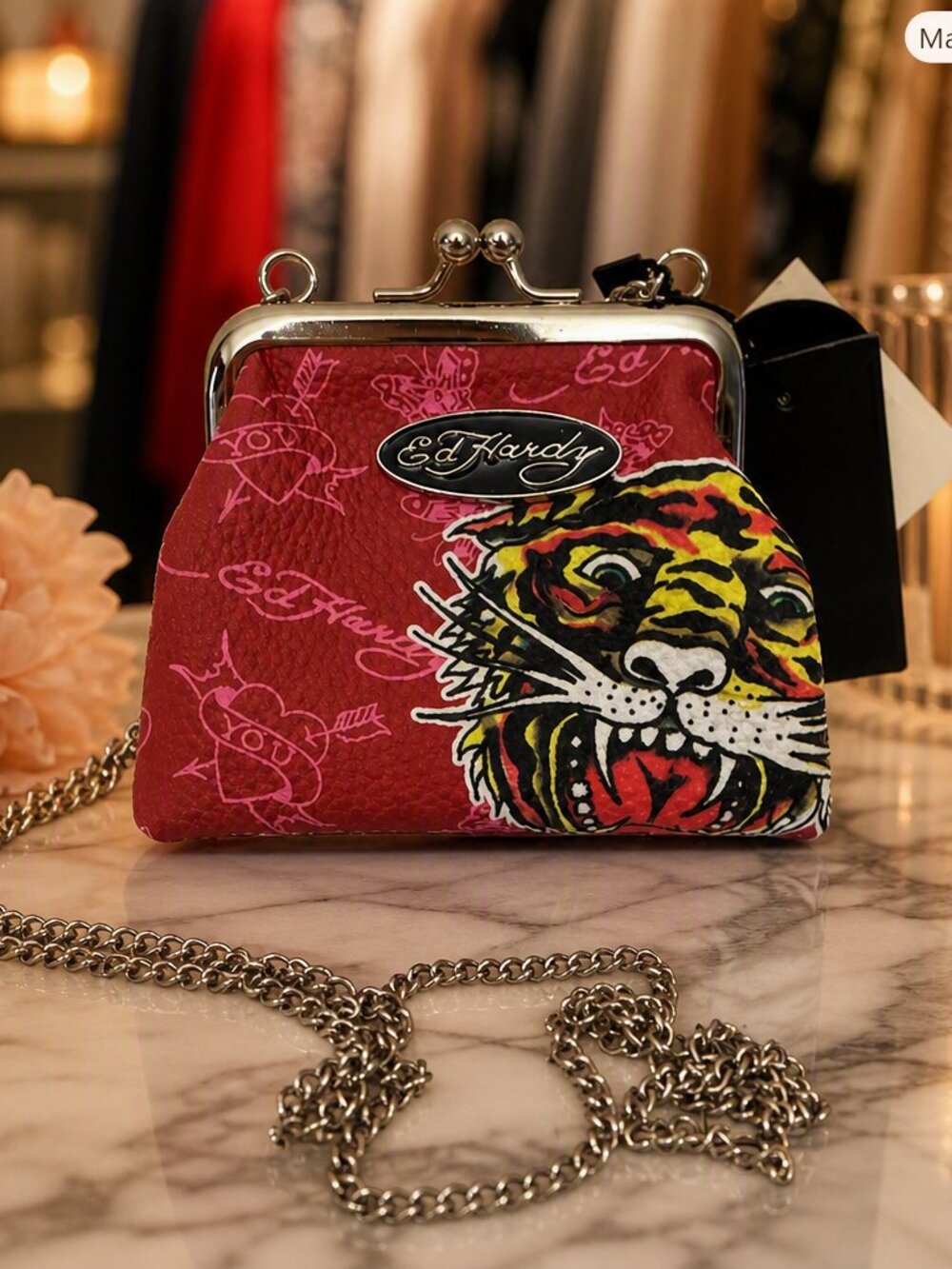 Ed Hardy Red Tiger Kiss-Lock Mini Crossbody NWT
